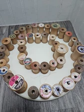 42 Empty Wood Thread Spools Various Sizes