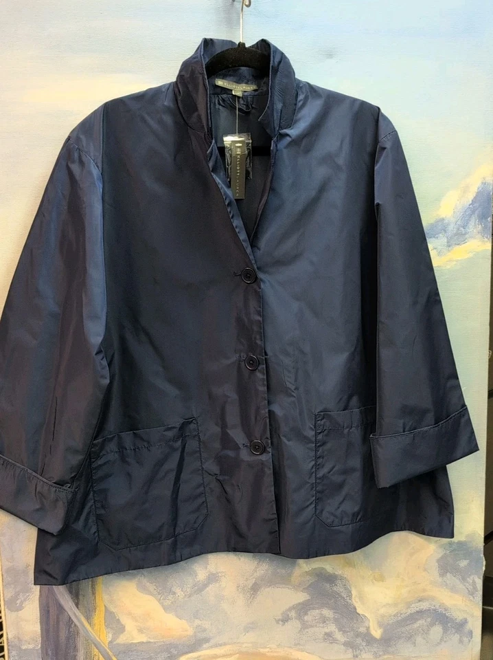 Chaqueta de tafetán azul Elliot Lauren L nueva con etiquetas $292 Foto 4 de 4