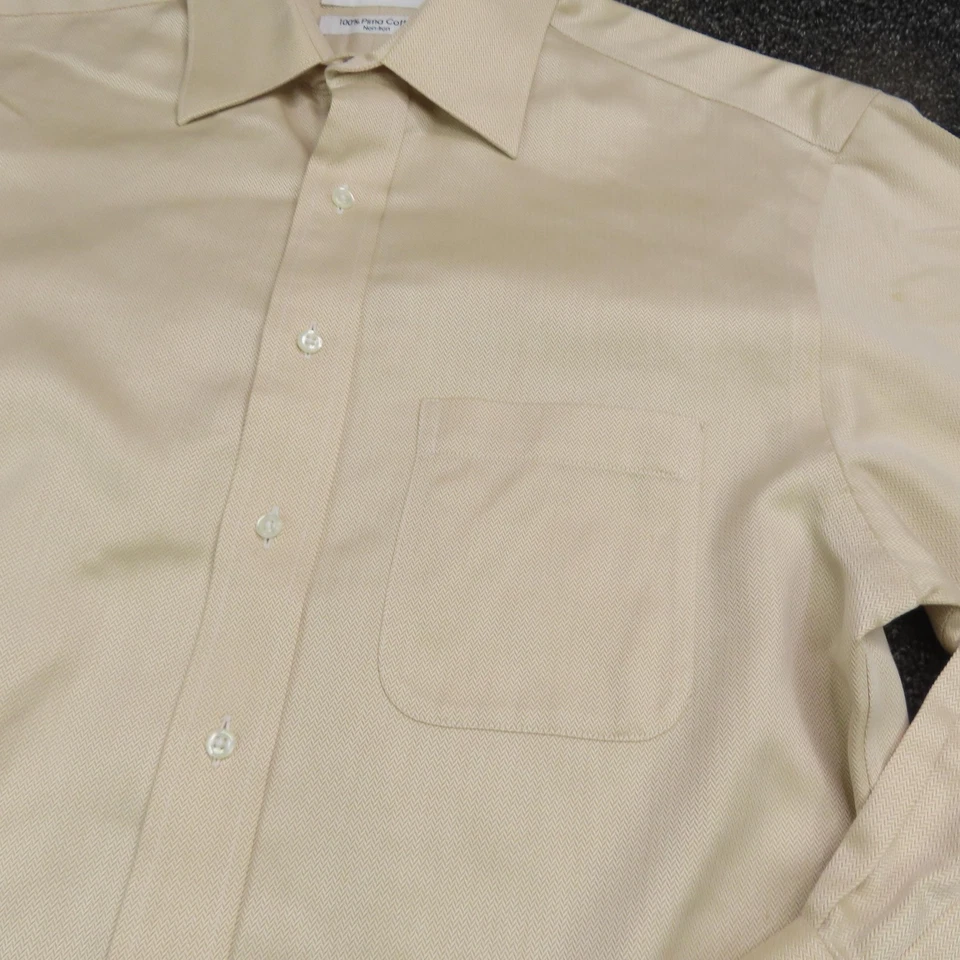 Cremieux Dress Shirt Mens 15.5 33 Herringbone Pima Cotton Non-Iron Long Sleeve - Image 2 of 4