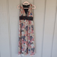 Adrianna Papell Silk Dresses Size 4 Women Feminine Floral Paisley Chiffon V Neck
