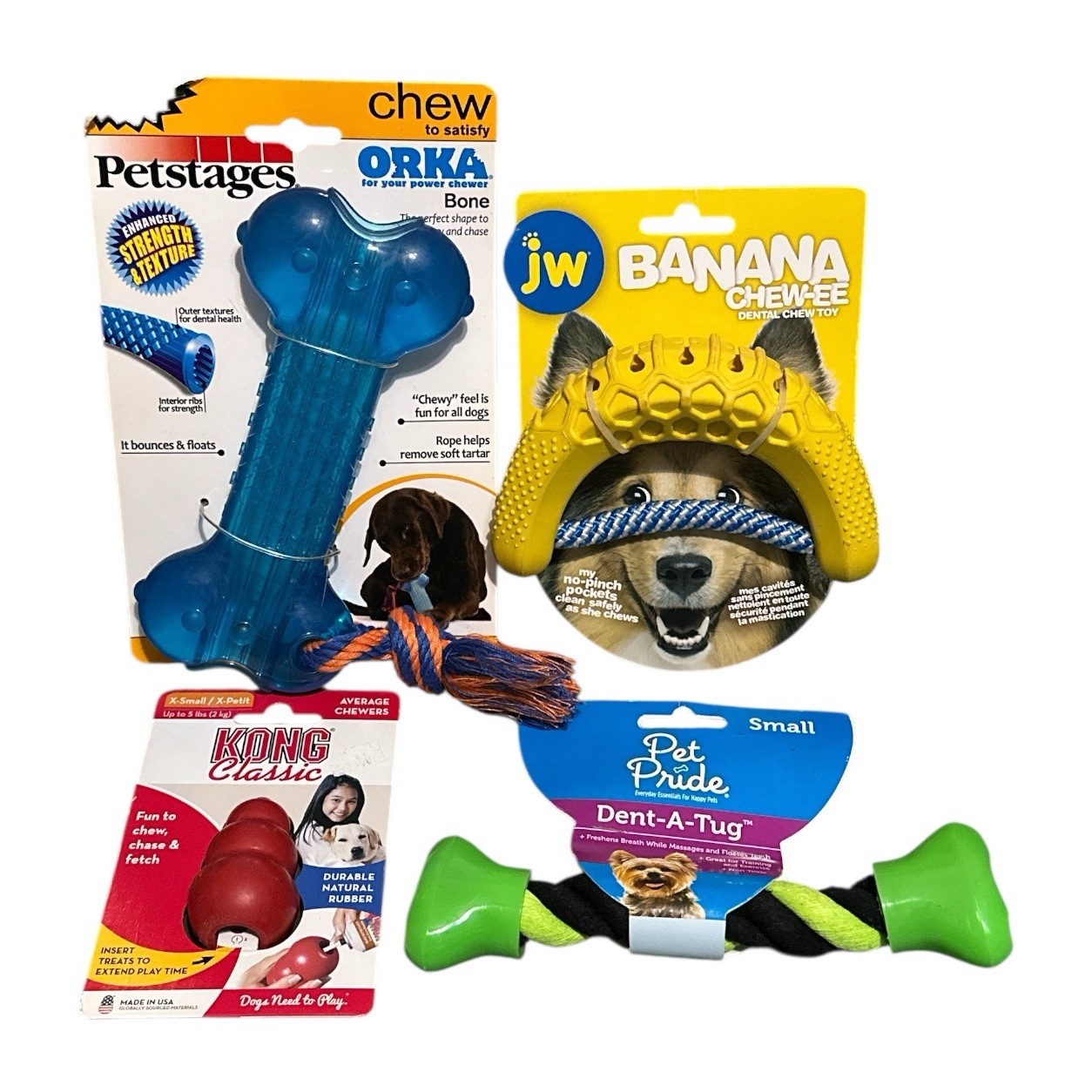 New Dog Toy Bundle KONG Classic Petstages JW Banana Chew Pet Pride Dent-A-Tug