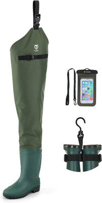 Lightweight PVC/Nylon Hip Waders for Men & Women - Green & Brown