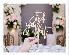 Wooden Find Your Seat Wedding Sign, Decorative Table Card Holder 4 pack. AS