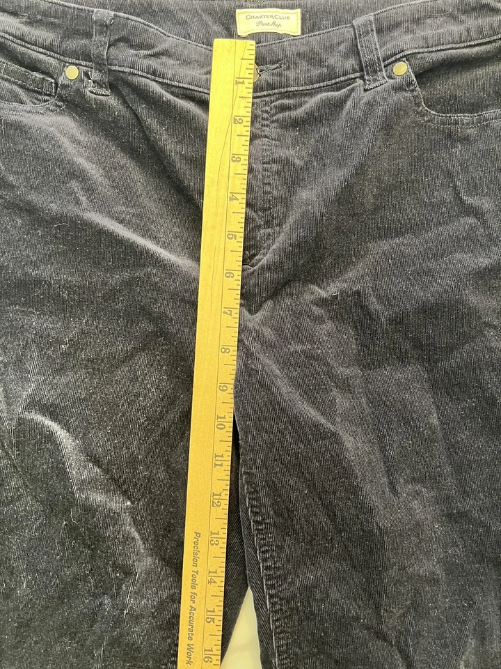 Pantalones de pana Charter Club para mujer 6 negros pierna recta elásticos 5 bolsillos cremallera mosca Foto 3 de 4