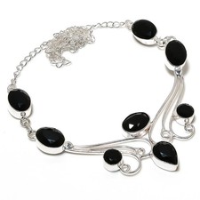 Black Spinel Gemstone 925 Handmade Sterling Silver Jewelry Necklace Size- 18