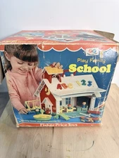 Vintage Fisher Price Play Family School #923 w Box 1971 Partial Set