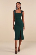 Lulus Romantic Celebration Emerald Green Tie-Strap Bodycon Midi Dress Size S New