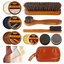 13Pcs Shoe Care Kit for Men  Women,3 Horsehair Shoe Polish Brush,Black Brown...