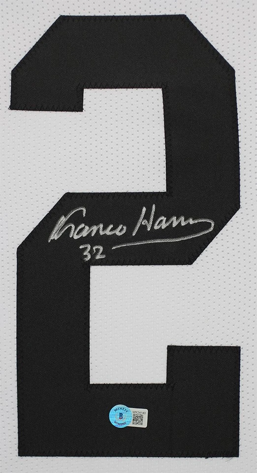 Camiseta Franco Harris Autografiada y Enmarcada Blanca Pittsburgh Certificada por Beckett Foto 2 de 4