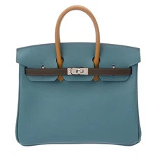 HERMES Birkin 25 Tricolor Veau Epsom Blue Jean/Ecorse/Sesame Women Handbag