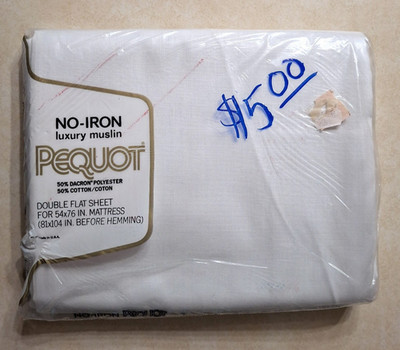 Vintage White Double Flat Sheet Luxury Muslin Pequot NOS NEW No-Iron Cotton/Poly