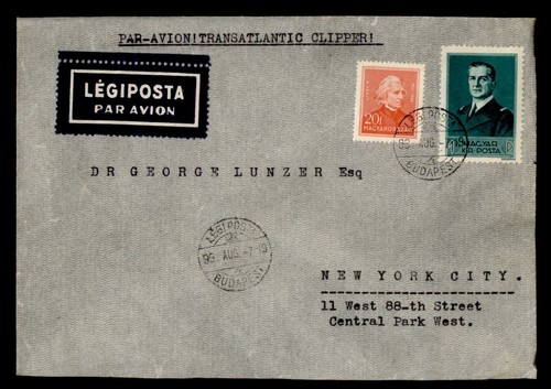 DR WHO 1939? HUNGARY BUDAPEST CLIPPER AIRMAIL TO USA 1P M38848