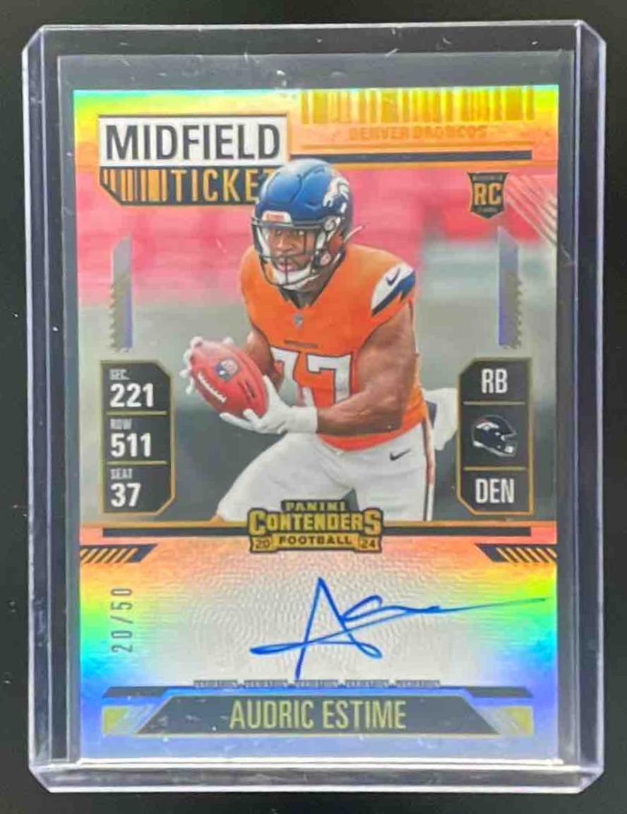 Audric Estime 2024 Panini Contenders Midfield Ticket Rookie RPS Auto RC /50