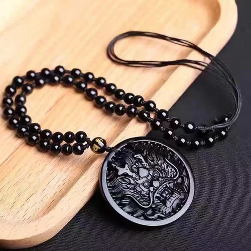 Natural Black Obsidian Hand Carved Dragon Head Lucky Amulet Pendant Necklace HOT - Picture 9 of 9