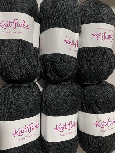 Lot of 6- 3.5 oz skeins - Knit Picks Brava Worsted Yarn "Asphalt Heather" - New - 第 1/4 張圖片