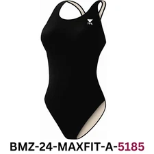 TYR Solid Spandex Maxback Women's Swimsuit - Black, Size 38