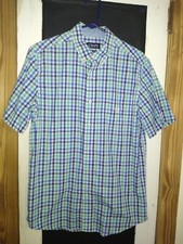 mens chaps multi color stripes short sleeve dress shirt size medium
