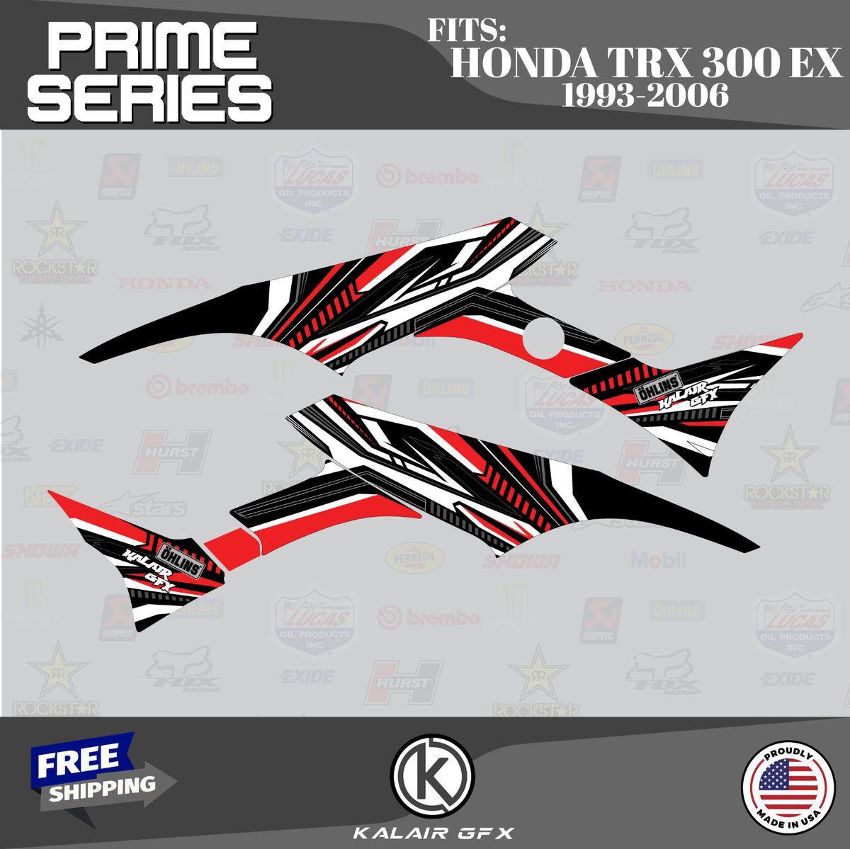 Graphics Kit for HONDA TRX 300 EX (93-06) TRX300 16 MIL Prime-Red