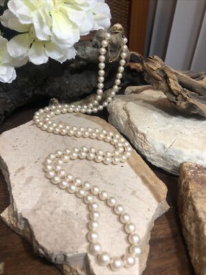 MAJORICA 925 Sterling White Faux Pearl Bead Beaded Knotted Necklace 36'', 62g