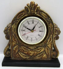Vintage 1999 Heavy Gold Tone Quartz Mantel Clock, Battery Operated