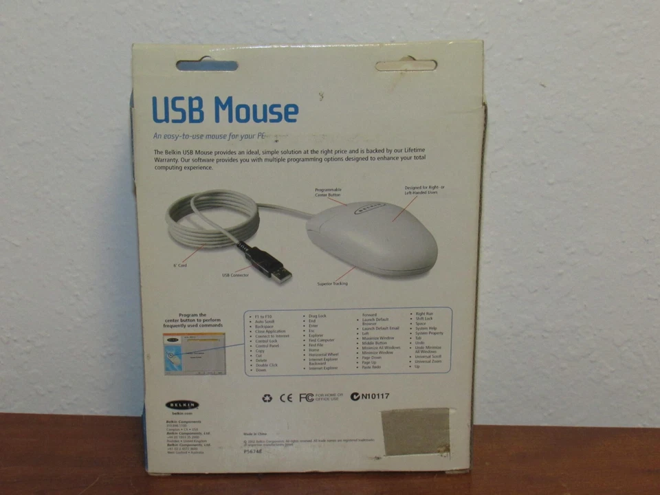 Vintage Belkin USB Mouse F8E813-USB 3 Button Programmable Plug & Play White *NIB - Image 2 of 3