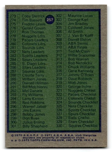 1975-76 Topps Basketball Poor to Good You Choose, Complete Your Set #1-330 - Bild 365 von 459