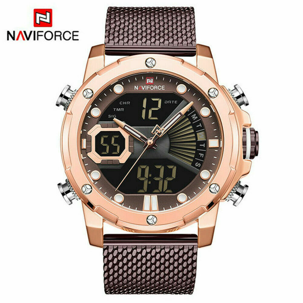 NAVIFORCE Men Sport Watch Chronograph Meshband Wristwatch Male Digital Stopwatch
