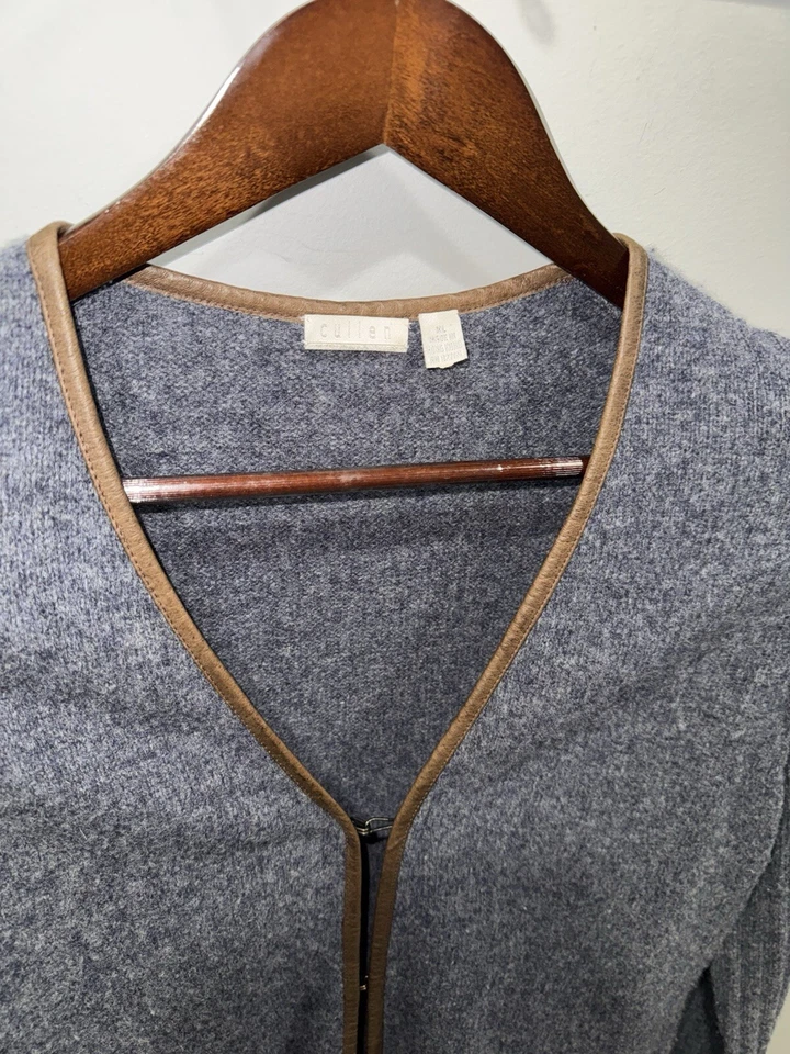 Suéter de Lana Cullen Mujer Plumero Longline Talla XL BluGray/Marrón Cuero Borde De Colección Foto 3 de 4