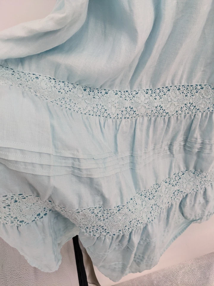 Vestido J JIll Mujer Pequeño Azul Lino Midi Ligero Verano Informal Maduro Ojales Foto 4 de 4