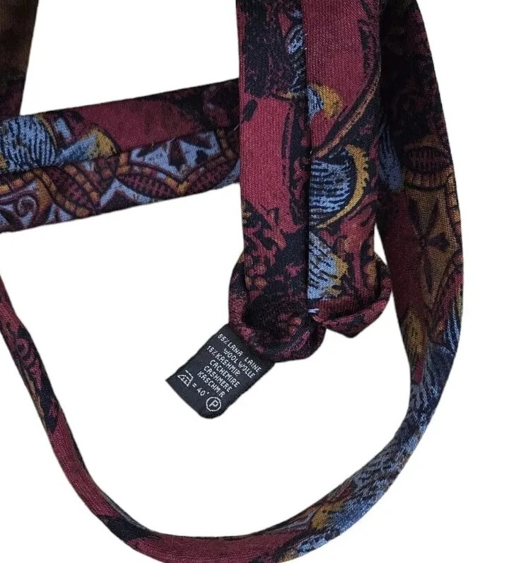 DUNHILL 羊毛羊绒领带意大利勃艮第花卉 W:3.6 英寸二手状况完好 — 第 4/4 张图片