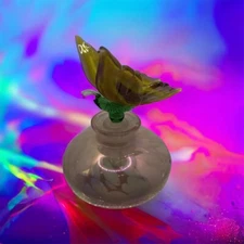 Royal Gallery Crystal Glass Perfume Bottle W/yellow butterfly With Stopper