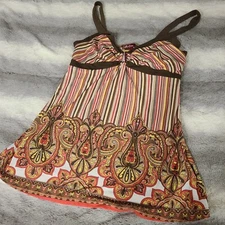 Women's M Warm Toned Paisley Gold Buckle Brown Triangle Bra Flow Comfy Tank Top