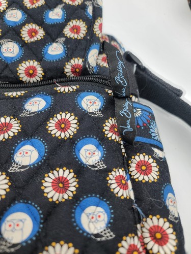 Vera Bradley OWL LARGE TOTE Strap Messenger Bag Black Blue Paisley Floral Laptop - Picture 10 of 13