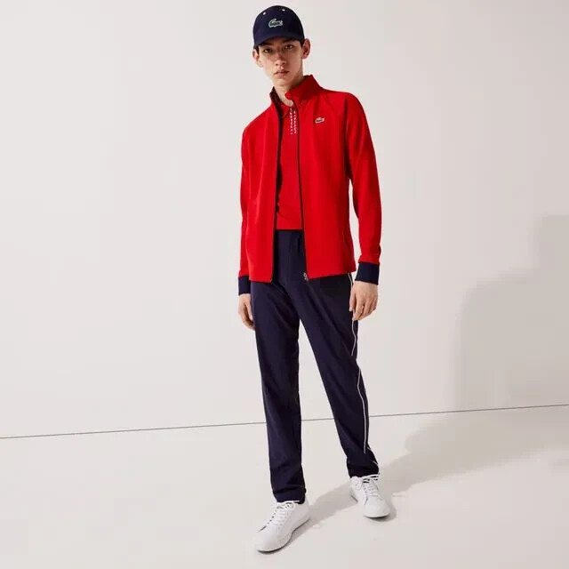 LACOSTE Mens Knit Zip Up Jacket (Infrared/Navy Blue) image 2