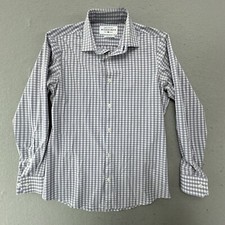 Mizzen Main Shirt Mens Medium White Blue Leeward Trim Fit Plaid Preppy Dress