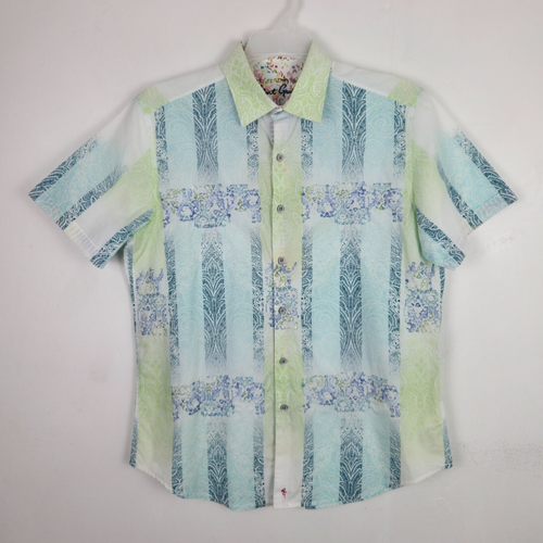 Robert Graham Hemd Herren Large Blau Grün Kurzarm Abstrakt AOP Button Down