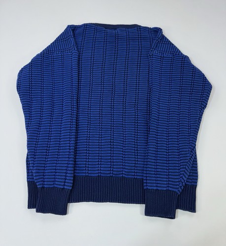 Vintage 90s Christian Dior Knit Cotton Crewneck Sweater Thick Stripe Mens XL - Picture 3 of 7