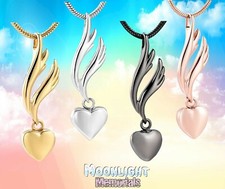 New Angel Wings Heart Urn Cremation Keepsake Ashes Memorial Necklace