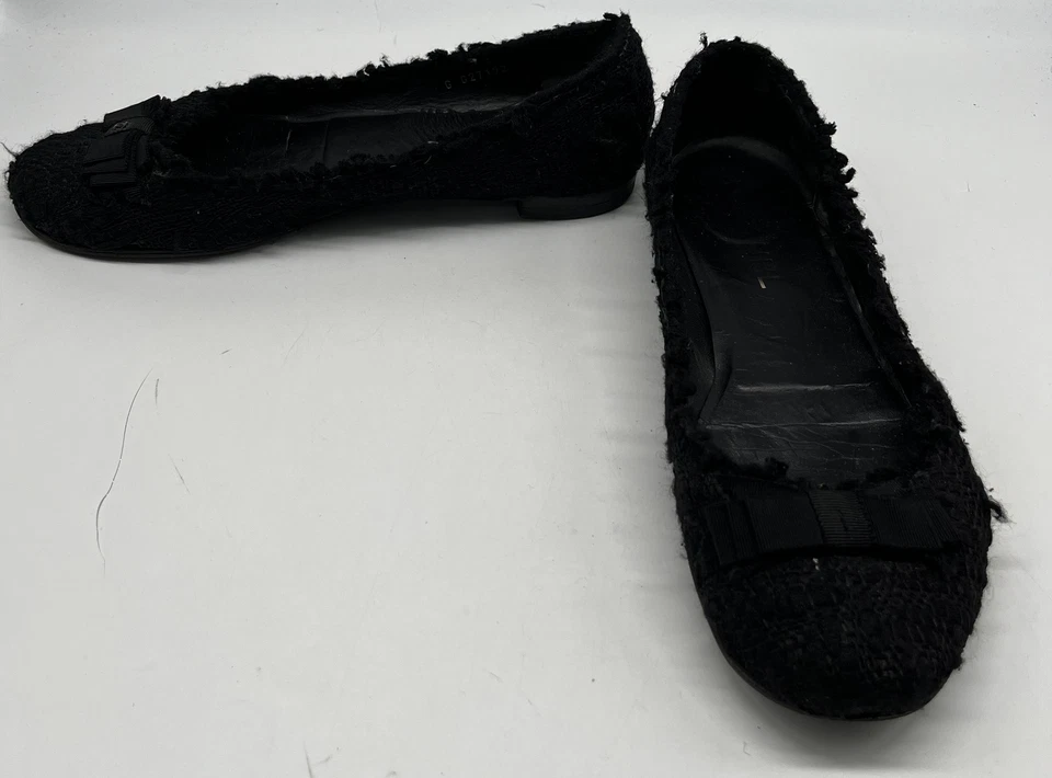 Chanel DAÑADO RE-SUELA Negro Tweed Boucle Bow Ballet Pisos talla 40 Foto 4 de 4