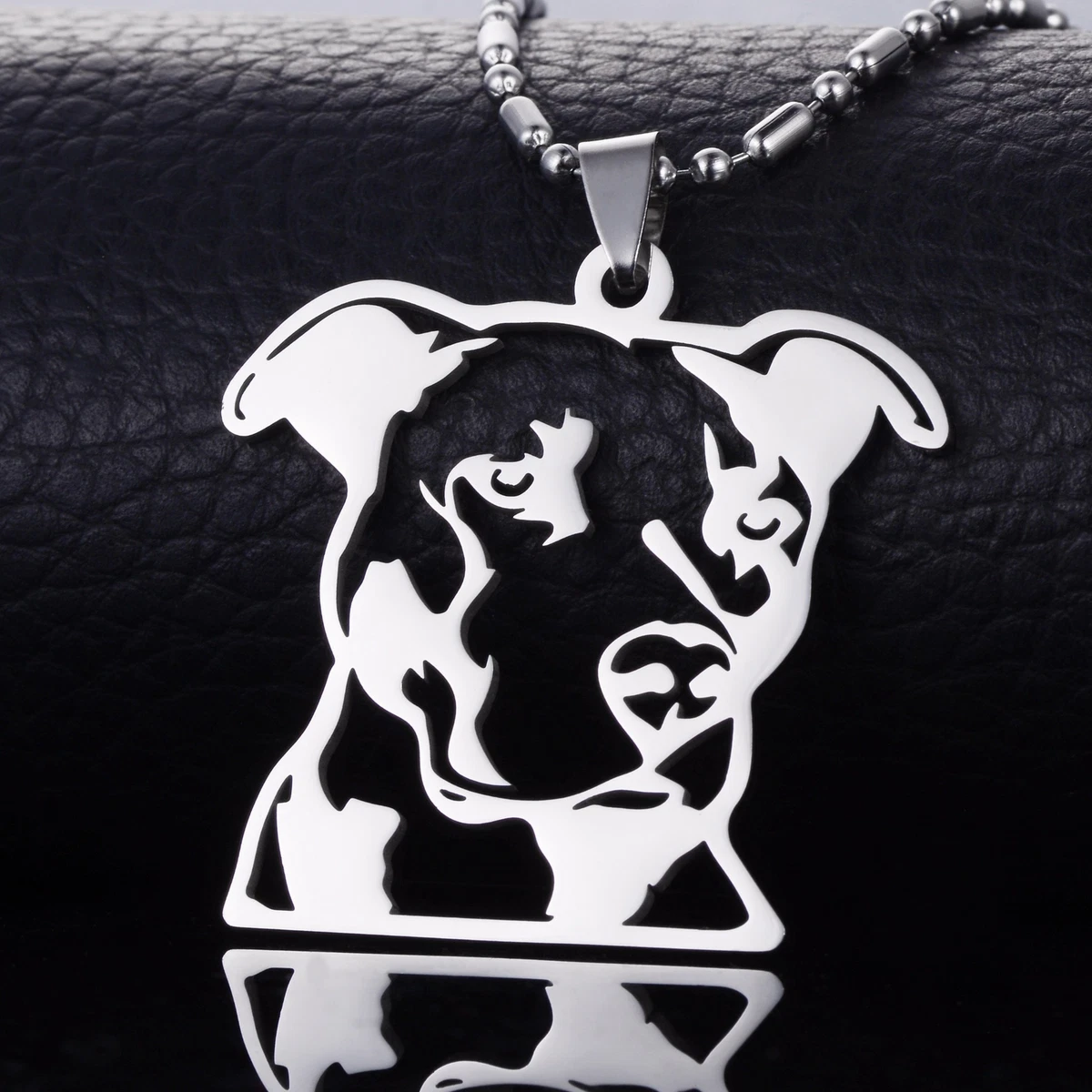 Stainless Steel Natural Ear Pitbull Bull Terrier Dog Face Pendant Chain  Necklace | eBay