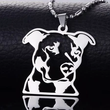 Stainless Steel Natural Ear Pitbull Bull Terrier Dog Face Pendant Chain Necklace