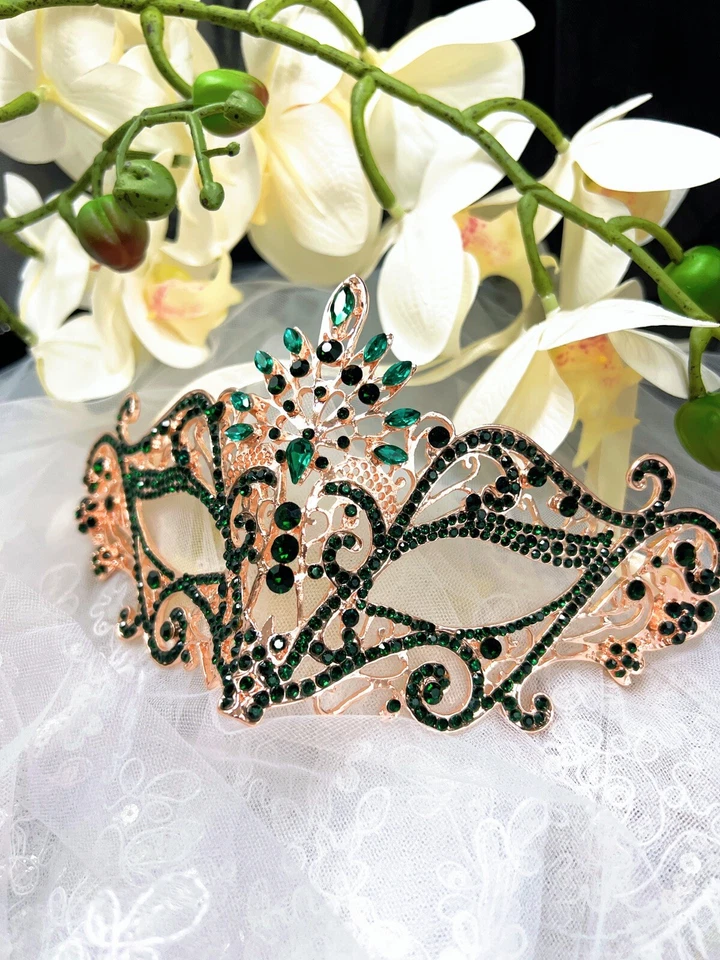 Masquerade Mask for Women, Green Mask, Rhinestone, Venetian Party, Wedding, Prom - Image 2 of 3