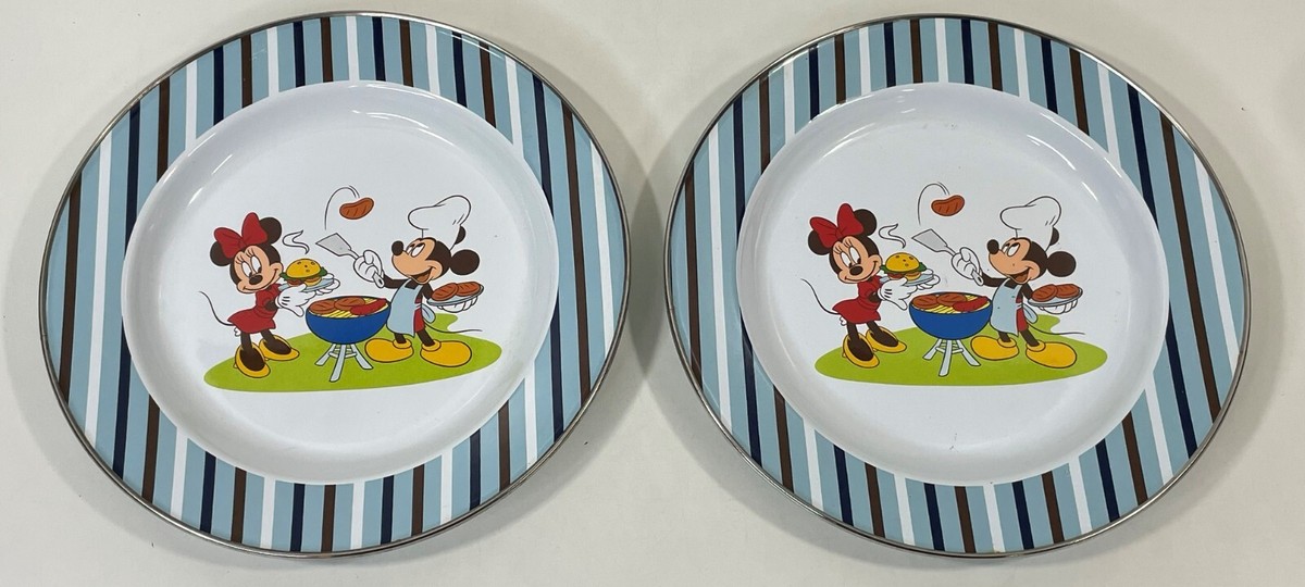 Disney Mickey and Minnie Mouse BBQ Childs Tin Lunch or Snack Plate 2-Piece