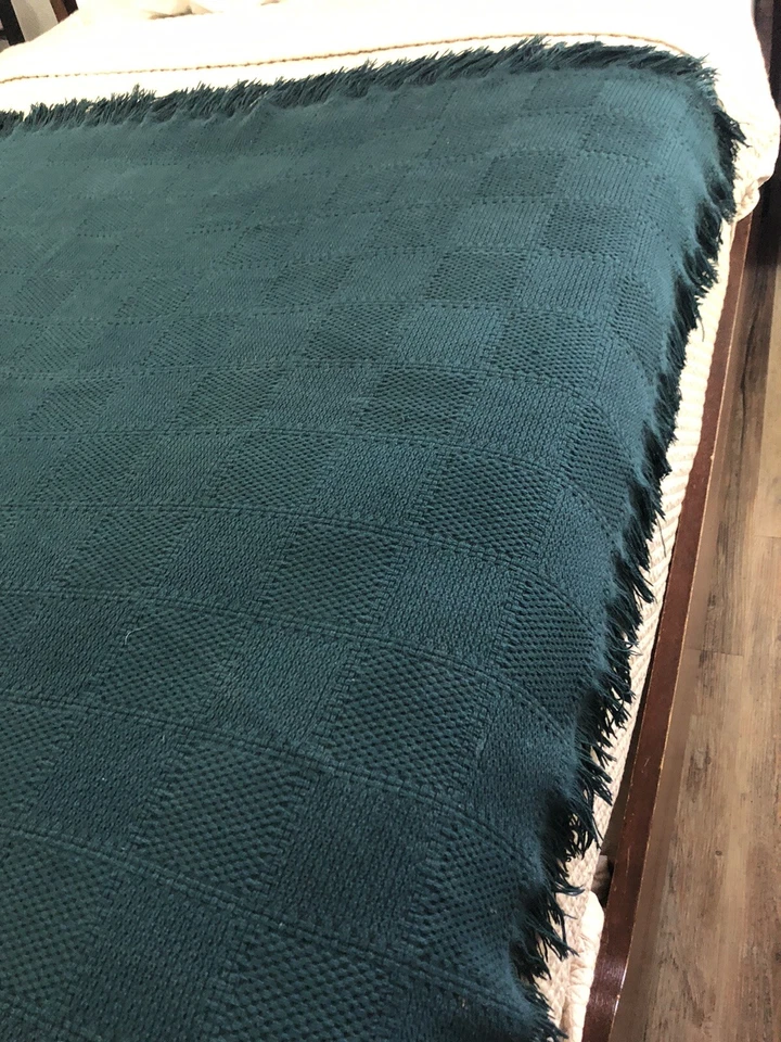 复古皇冠工艺品 100% 棉编织钻石毯绿色条纹 50x74 — 第 4/4 张图片