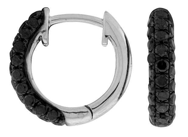 FILA ORECCHINI HUGGIE ESTATE 0 85 CT DIAMANTE NERO ORO BIANCO 14KT 3D CLASSICI TRE FILE