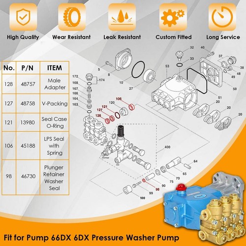 34262 Seal Kit for Cat Pump 66DX 6DX Pressure Washer Pump eBay
