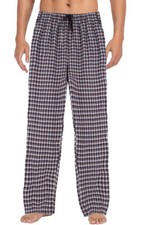 Men's Classic Soft Brown Cotton Elastic Waist Sleep Lounge Plaid Pajama Pants