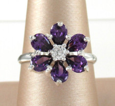 .925 Sterling Silver Ring Purple Cubic Zirconia Flower Statement size 9