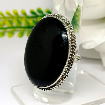 Black Onyx Stone Ring Solid 925 Sterling Silver Oval Shape Handmade Women  Rings