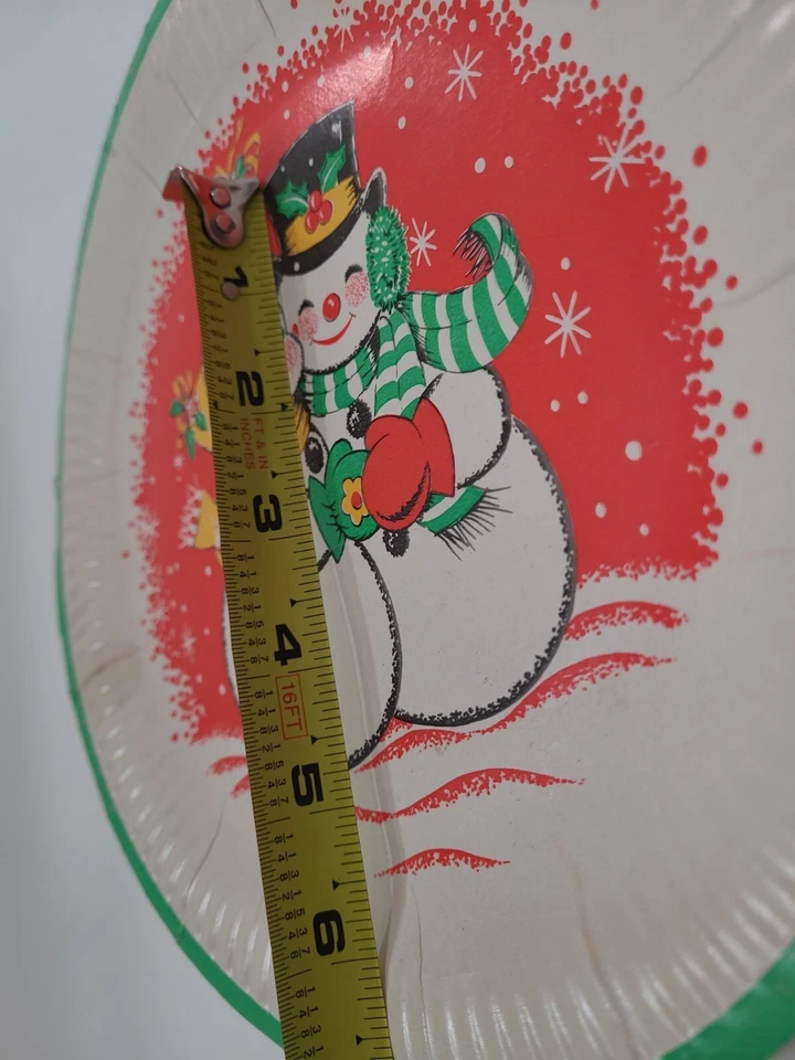 Plato de papel muñeco de nieve besando vintage años 50-70 Navidad invierno *1 plato solamente Foto 4 de 4